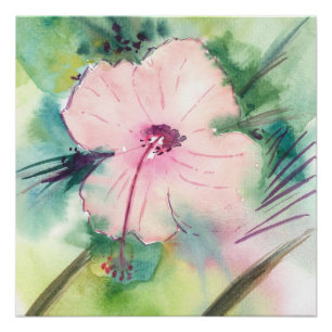 Met de hand geschilderde waterverf Beliase Hibiscu Perfect Poster