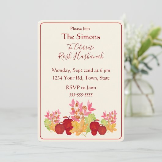 Met de hand geschilderde waterverf bladeren appels kaart (Staand voorkant)
