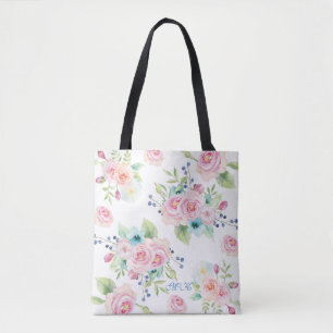 Met de hand geschilderde waterverf bloemen aangepa tote bag