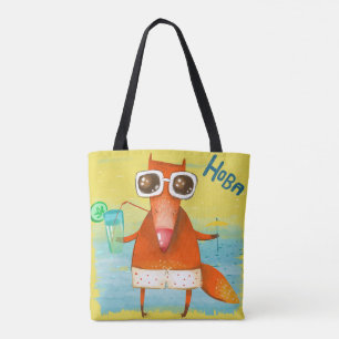 Met de Hand Geschilderde Waterverf Grappige Vos Tote Bag
