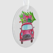 Met de hand geschilderde waterverf kerst auto ornament (voorkant)