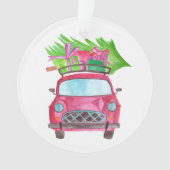 Met de hand geschilderde waterverf kerst auto ornament (voorkant)
