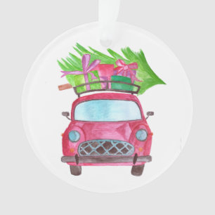Met de hand geschilderde waterverf kerst auto ornament
