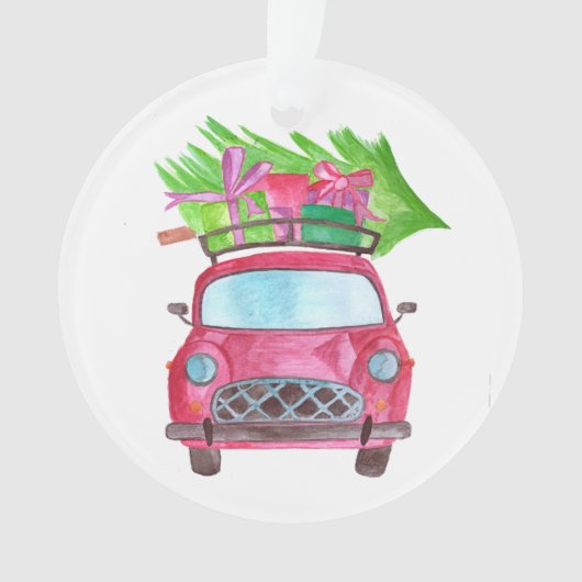 Met de hand geschilderde waterverf kerst auto ornament (voorkant)