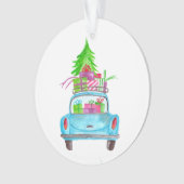 Met de hand geschilderde waterverf Kerstmis auto Ornament (voorkant)