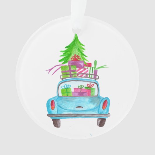 Met de hand geschilderde waterverf Kerstmis auto Ornament (voorkant)
