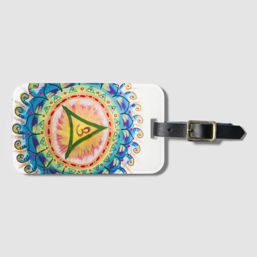 Met de hand geschilderde waterverf Om Mandala Bagagelabel (Voorkant (horizontaal))