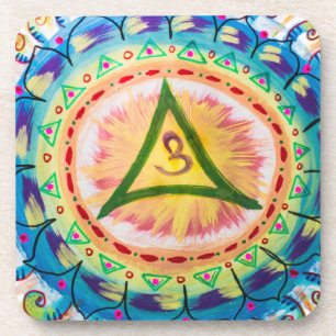 Met de hand geschilderde waterverf Om Mandala  Bier Onderzetter