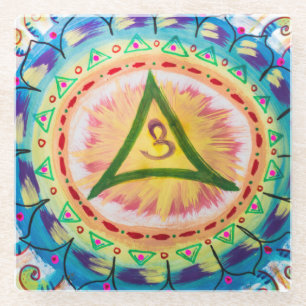 Met de hand geschilderde waterverf Om Mandala  Glazen Onderzetter