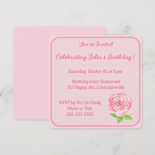 Met de hand geschilderde waterverf roos HAPPY BIRT Kaart (Voorkant / Achterkant)