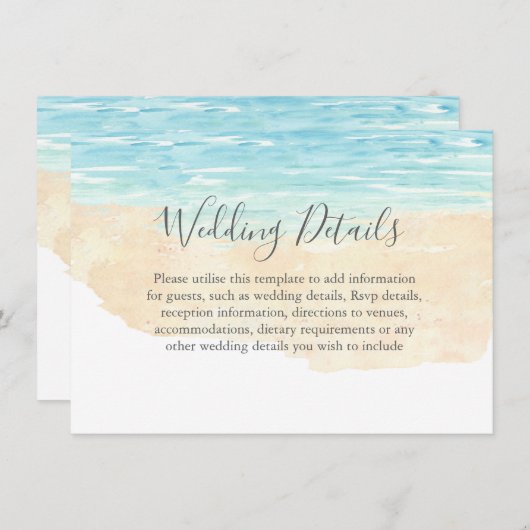 Met de hand geschilderde waterverf strand bruiloft kaart (Voorkant / Achterkant)