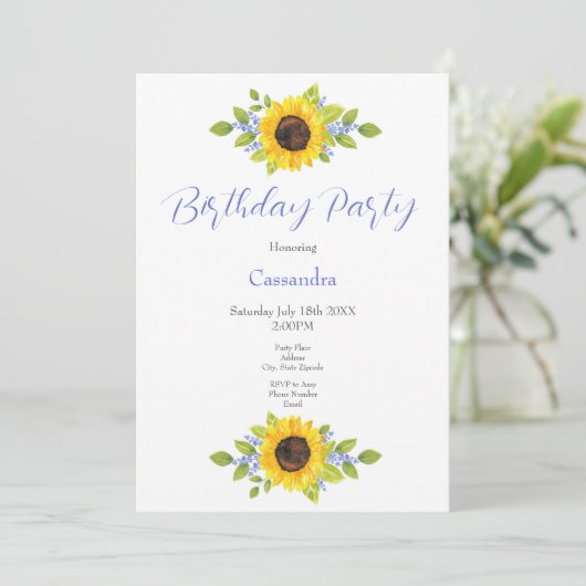 Met de hand geschilderde waterverf zonnebloem swag kaart (Staand voorkant)