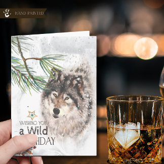 Met de hand geschilderde wolf waterverf wilde verj kaart