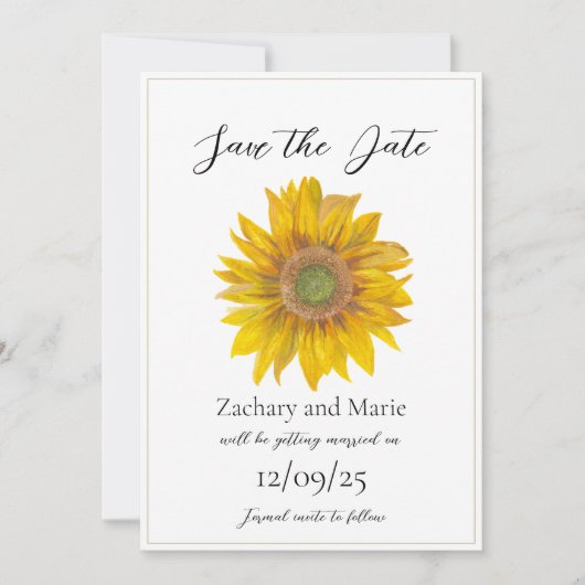 Met de hand geschilderde zonnebloem Save The Date (Voorkant)