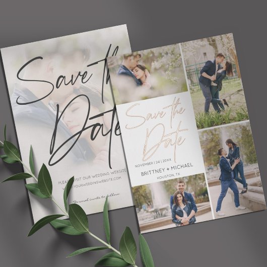 Met de hand geschreven beeldcollage Save The Date Folie Uitnodiging