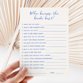 Met de hand geschreven Blauwe Wie kent de bruid he Kaart