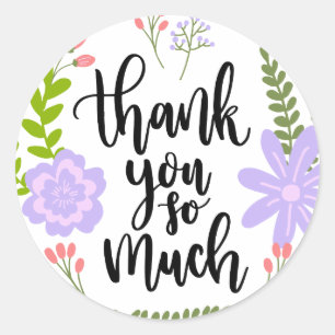Met de hand geschreven bloemtypografie Vele Bedank Ronde Sticker