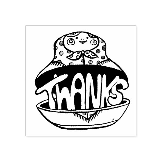 Met de hand geschreven dankjewel in een Matroesjka Rubberstempel (Afrduk)