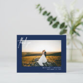 Met de hand geschreven Eenvoudige Foto Dank u Navy Briefkaart (Staand voorkant)