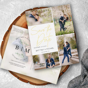 Met de hand geschreven folie collage Save The Date Uitnodiging Briefkaart