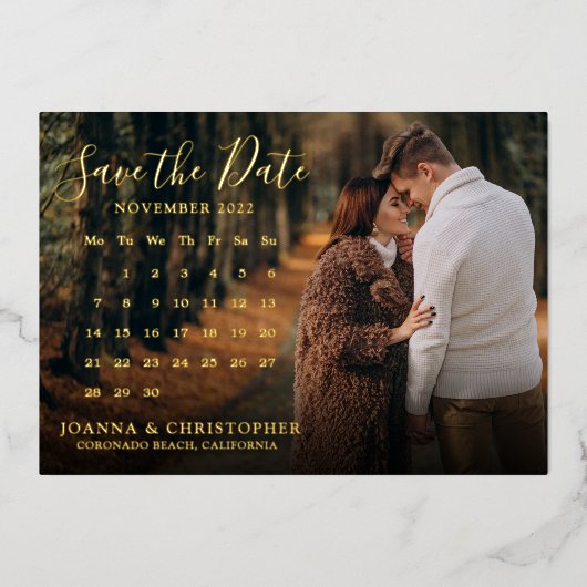 ‌ ‌ ‌ ‌ met de hand geschreven foto Opslaan Datum Folie Uitnodiging (Voorkant)