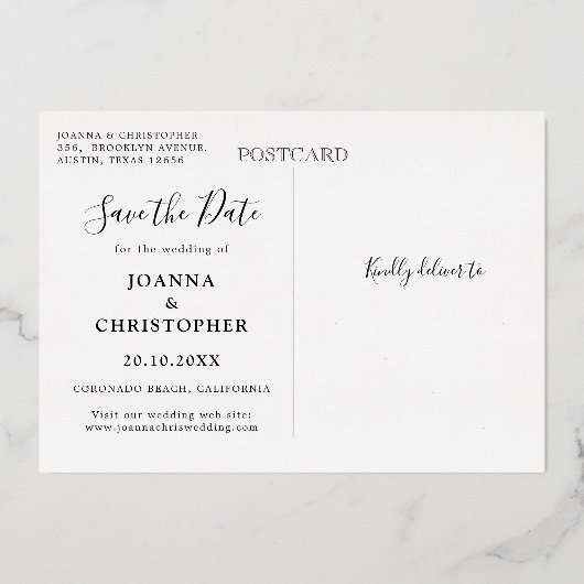 ‌ ‌ ‌ ‌ met de hand geschreven foto Opslaan Datum Folie Uitnodiging (Achterkant)