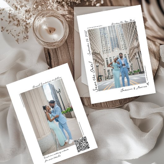 Met de hand geschreven foto save the date kaart