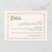 Met de hand geschreven Franse roze en groene huwel Informatiekaartje (Voorkant)