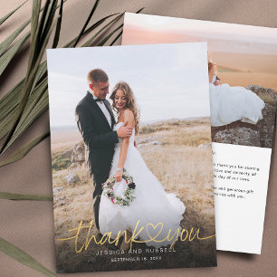 Met de Hand Geschreven Gouden Script Hart Foto's H Bedankkaart