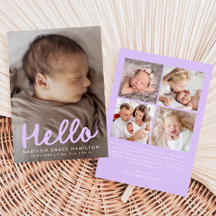 Met de hand geschreven Hello Lavendel Foto Collage Aankondiging
