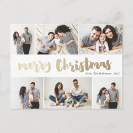Met de hand geschreven Kerst foto collage met goud Feestdagenkaart