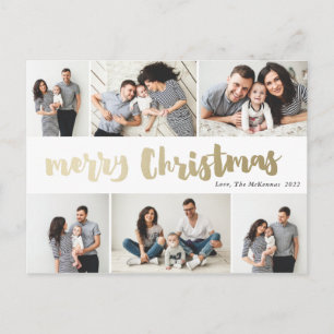 Met de hand geschreven Kerst foto collage met goud Feestdagenkaart