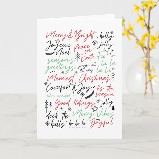 Met de hand geschreven kerttypografie kerstkaart kaart (Gele Bloem)