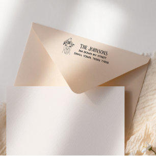 Met de hand geschreven leuke bloemenkip zelfinktende stempel