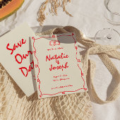 Met de hand geschreven levendig rood retro uniek e save the date