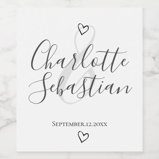 Met de hand geschreven liefdeshart gepersonaliseer wijn etiket (Enkel label)