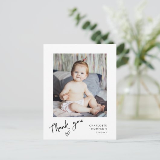Met de hand geschreven modern Baby shower Dank u F Briefkaart (Staand voorkant)