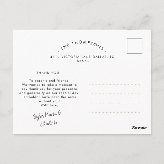 Met de hand geschreven modern Baby shower Dank u F Briefkaart (Achterkant)