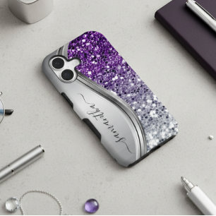 Met de hand geschreven monogram paars zilver glitt samsung galaxy hoesje