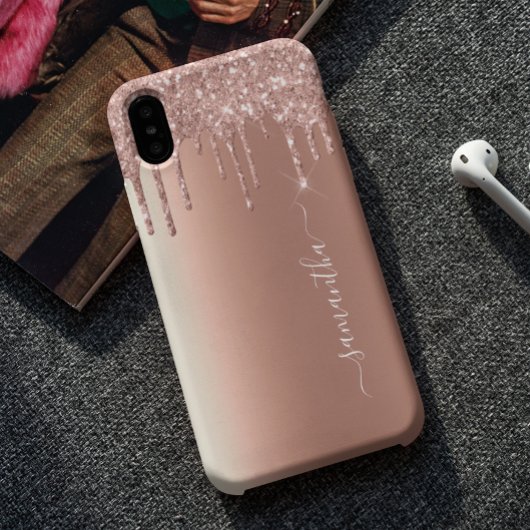 Met de hand geschreven naam Rose Gold Metal Glitte Case-Mate iPhone Case