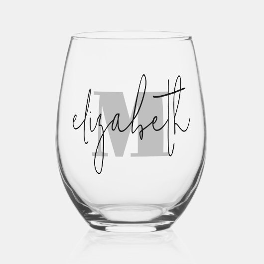 Met de hand geschreven naammonogram wijnglas zonder voet (Voorkant)