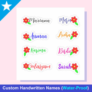 Met de hand geschreven namen & bloemen: waterdicht sticker