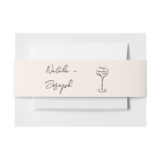Met de Hand Geschreven Retro Champagne Trouwfeest Uitnodigingen Wikkel (Voorkant Voorbeeld)