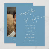 Met de Hand Geschreven Script Denim Blauwe Save Th The Date (Voorkant / Achterkant)