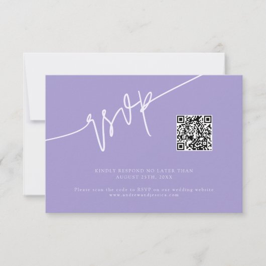 Met de hand geschreven script Violet trouw-QR-code RSVP Kaartje (Voorkant)