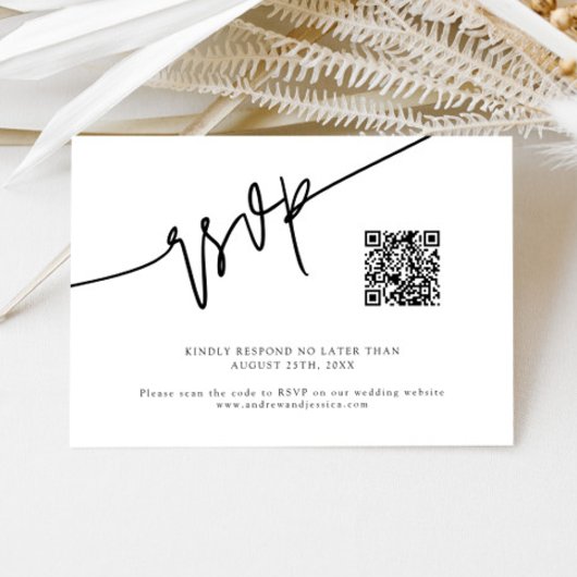 Met de hand geschreven script Witte Trouw QR Code RSVP Kaartje