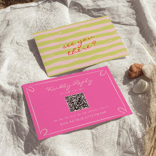 Met de hand geschreven strepen Whimsical QR Code H RSVP Kaartje