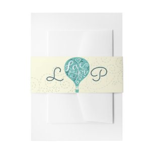 Met de hand geschreven teal ballon trouwmonogram uitnodigingen wikkel