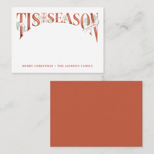 Met de hand geschreven 'Tis het seizoen Kerstmis Notitiekaartje (Voorkant / Achterkant)