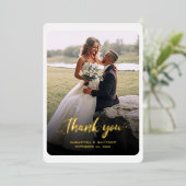 Met de hand geschreven trouwfoto Bedankt Goud Folie Uitnodiging (Staand Voorkant)